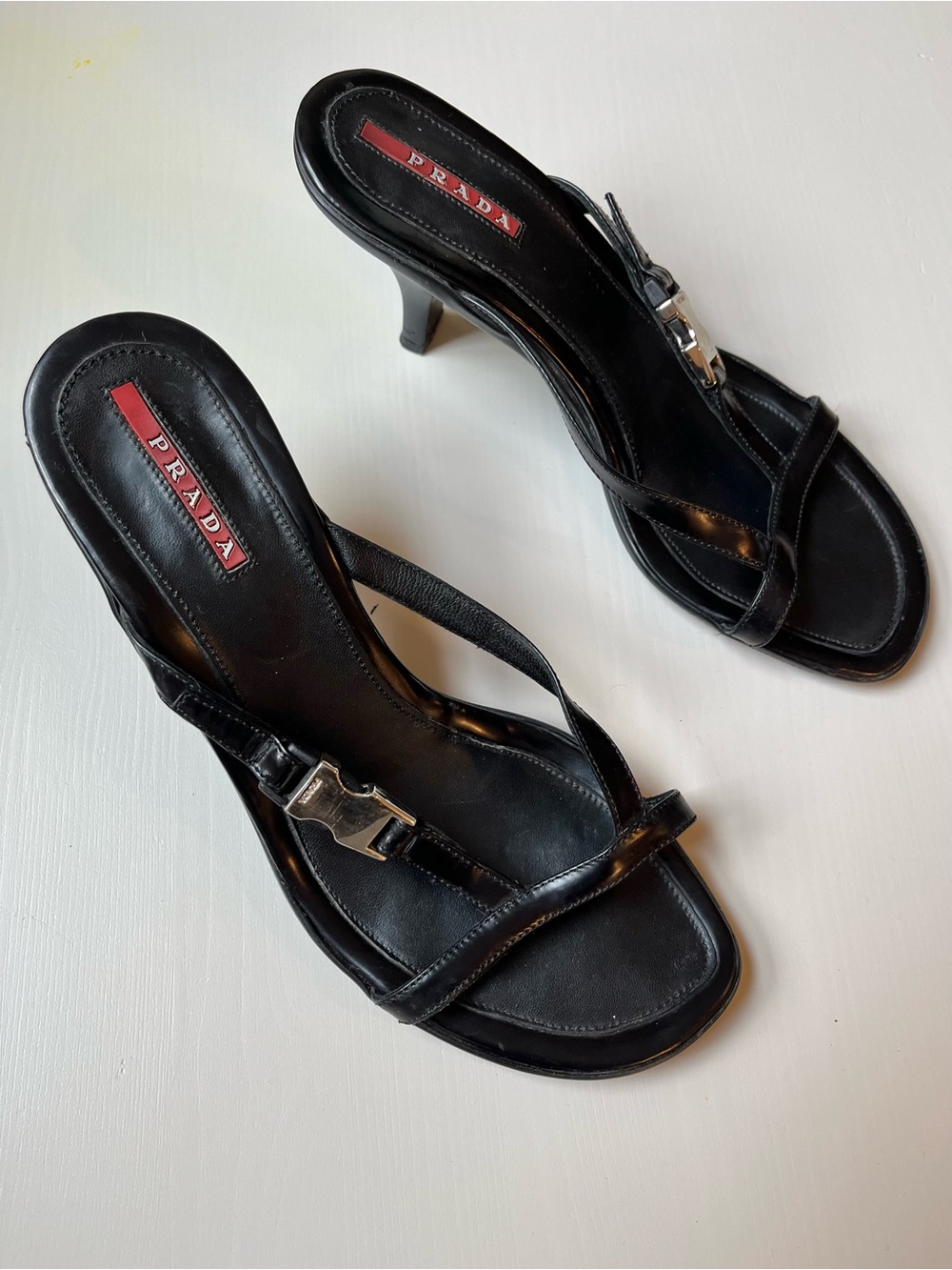 Prada Black Leather Kitten Heel Sandals  Size 37 / 6-7